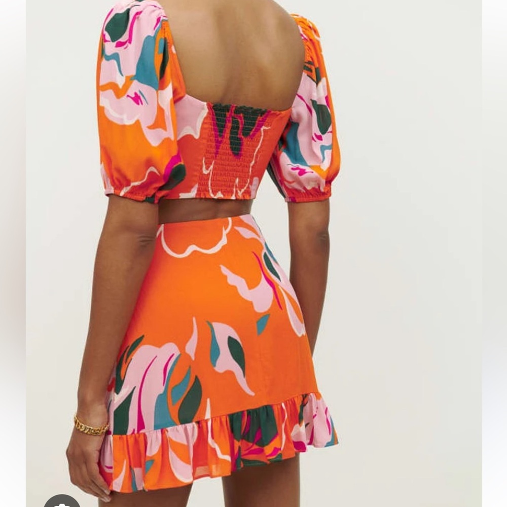 Reformation Orange and Pink Floral Crop Top